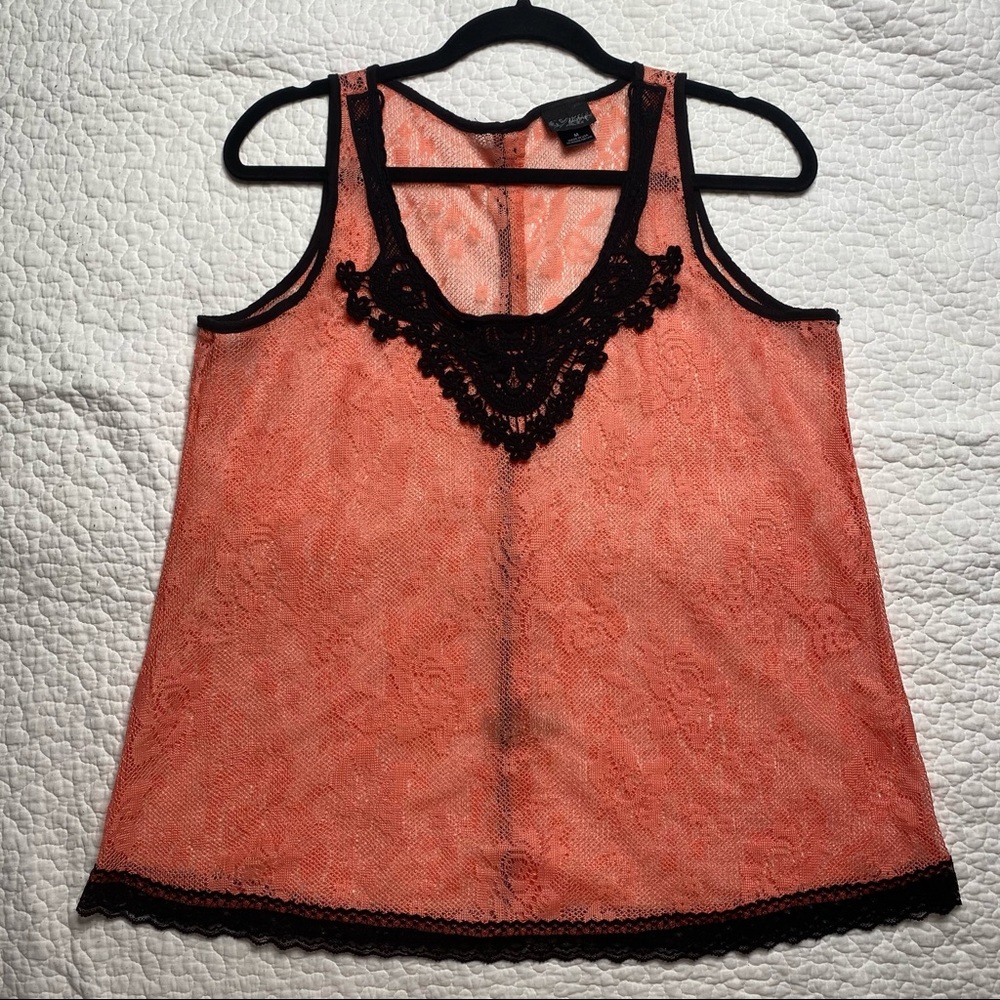Daytrip Peach and Black lace Take Top Size M - Picture 1 of 5